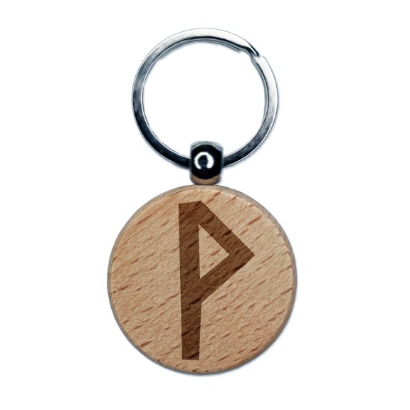 Norse Viking Dwarven Rune Letter W Round Keychain Charm Tag - Engraved Wood