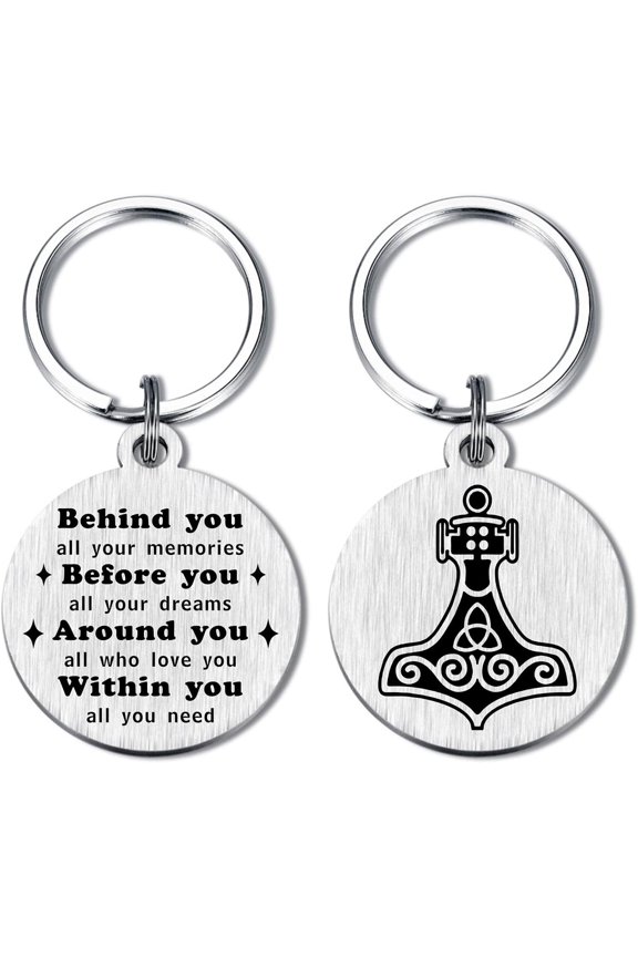 Norse Viking Keychain for Men Women - Compass, Tree of Life, Wolf, Odin, Ravens Mythology Gift for Birthday Christmas