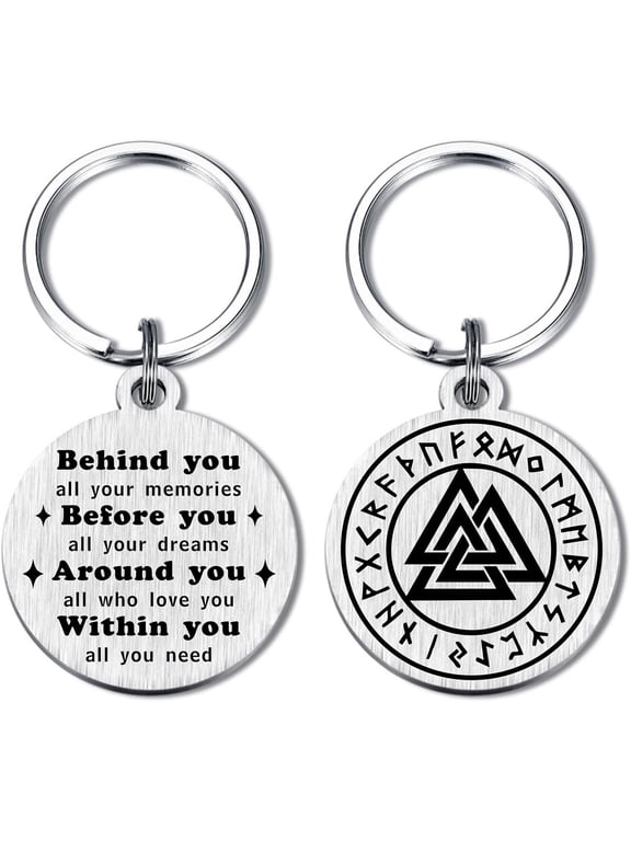 Norse Viking Keychain for Men Women - Compass, Tree of Life, Wolf, Odin, Ravens Mythology Gift for Birthday Christmas