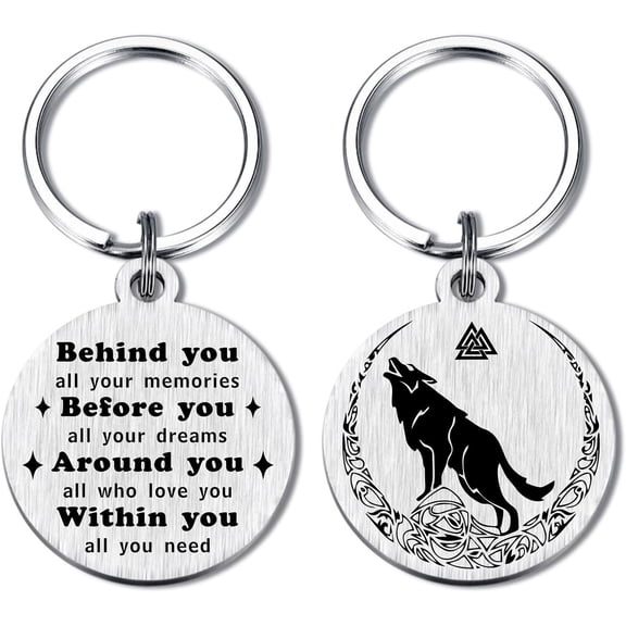 Norse Viking Keychain for Men Women - Compass, Tree of Life, Wolf, Odin, Ravens Mythology Gift for Birthday Christmas