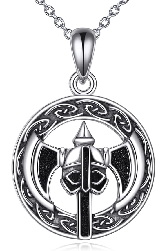 Norse Viking Necklace 925 Sterling Silver Helmet Warrior Double Axe Pendant Viking Jewelry for Men and Women