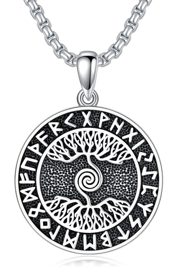 Norse Viking Necklace Double Side World Tree of Life Amulet Pendant Nordic Viking Talisman Pendant Necklaces for Men Women