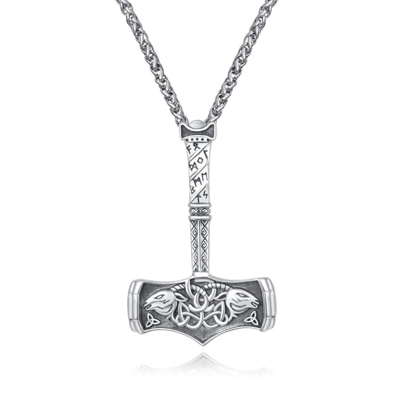 Norse Viking Necklace with Rolo Chains for Men Women Vintage Amulet Jewelry Gift (6-Hammer)