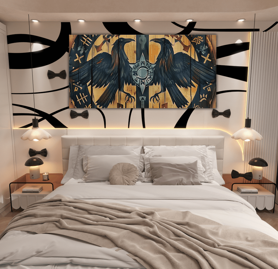 Norse Viking Paintings Wall Decor Framed,Ancient Norse Mythology Framed ... - Mythological Bedroom Decor