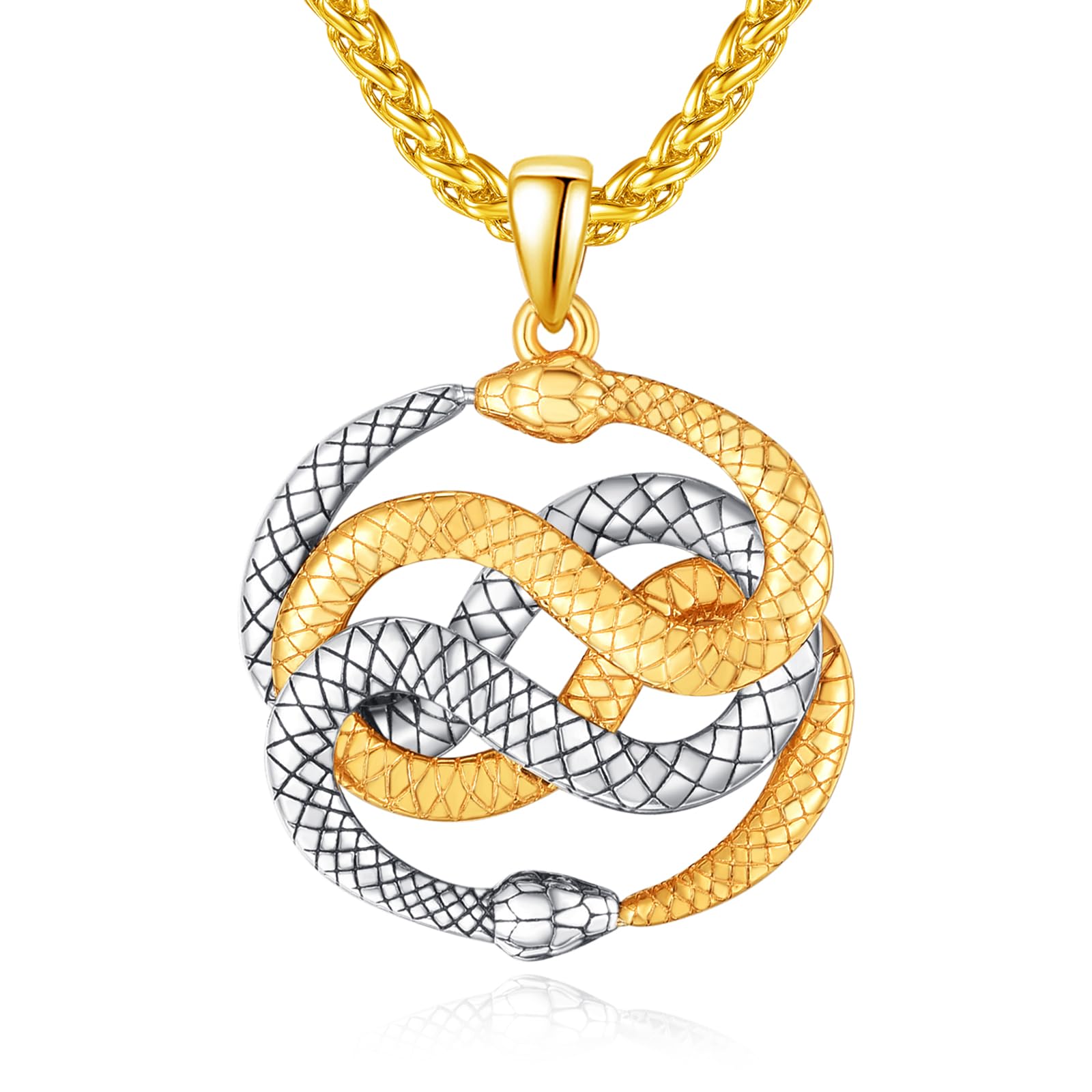 Norse Viking Rune Necklace with Adjustable Chains for Men Women Vintage Amulet Jewelry Gift with Box (Snake gold)