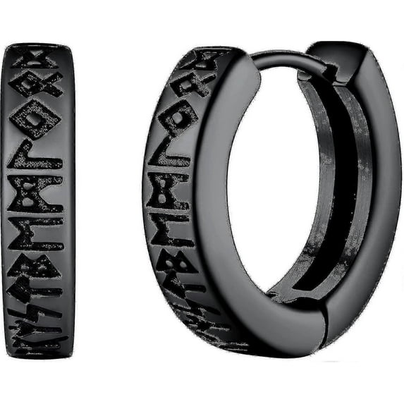 Norse Viking Runes Hoop Earrings For Men Women 12mm Huggie Hoops With Delicate Gift Packaging