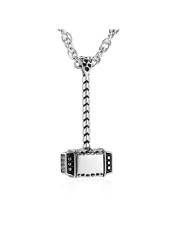 Norse Viking Thor's Hammer Cremation Jewelry Urn Necklace for Ashes Holder for Women Men Stainless Steel Keepsake Memorial Pendant Jewelry for Ashes