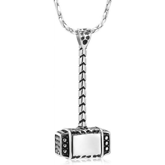 Norse Viking Thor's Hammer Cremation Jewelry Urn Necklace for Ashes Holder for Women Men Stainless Steel Keepsake Memorial Pendant