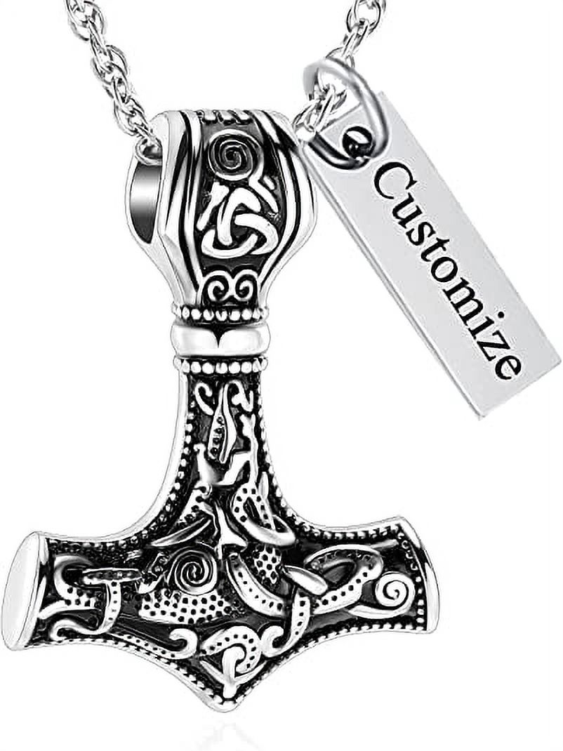 PBTMCD Men Viking Necklace, Stainless Steel Silver Nordic Mythology Thor's Hammer Mjolnir Amulet Jewelry Pendant With Multiple Style Animal Head Square King Chain, With Gift Bag,Dragon Head 2,70cm