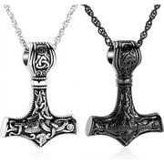 Norse Viking Thor's Hammer Talisman Urn Necklace, Stainless Steel Men Vintage Original Cremation Jewelry Nordic Viking Vegvisir Mjolnir Compass Amulet Pendant