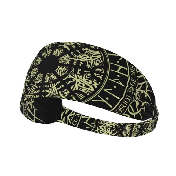Norse Viking Vegvisir runic compass Headbands Non Slip Elastic Hair Bands Yoga Running Sports Workout Gym for Men Womens