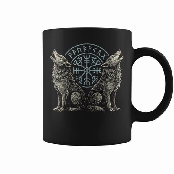 Norse Wolf Viking Symbol Runic Mythical Nordic Spiritual Coffee Mugs
