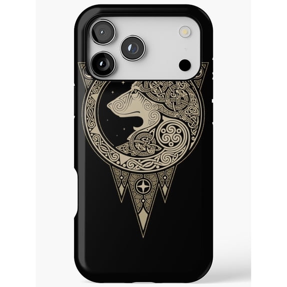 Norse Wolf and Knotwork Black and Beige Tough Phone Case for Apple ...