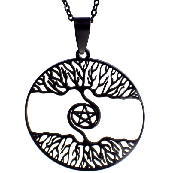 Norse Yggdrasil Necklace Black Stainless Steel Viking Pagan Pentacle Amulet Unisex Fantasy Forge Jewelry