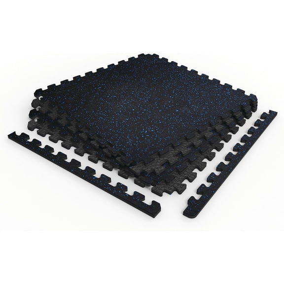 Norsk Dual-Surface Gym Exercise Mats 1/2" Thick EVA Interlocking Foam Tiles with Rubber-Tec Top Layer, Perfect Gym Flooring for Home Gym, 4 Tiles & 8 Trim Pieces