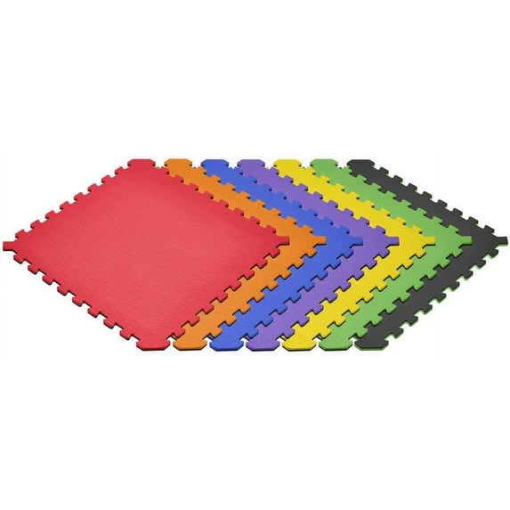 Norsk Interlocking Foam Reversible Floor Mat 4- Pack plus BONUS Pack Value Bundle, Black/Rainbow