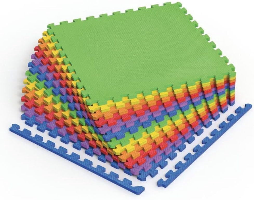 Norsk Kids Puzzle Play Mats Interlocking EVA Foam Floor Tiles Solid Color, 24 Tiles - 96 Sq. Ft., 1/2" Thick, Rainbow Pack
