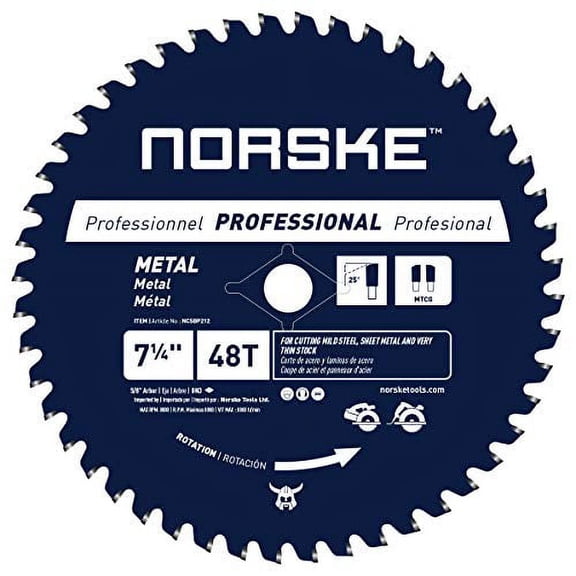 Norske Tools NCSBP212 7-1/4 inch 48T Metal Cutting Saw Blade For Steel Roofing, Metal Siding, Steel Pipe, Steel Studs & More 5/8 inch Bore