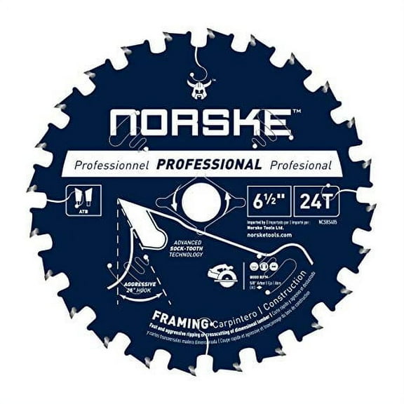 Norske Tools NCSBS405 6-1/2 inch 24T Socktooth Circular Saw Framing Blade 5/8 inch bore with Laser Cut Diamond Knockout