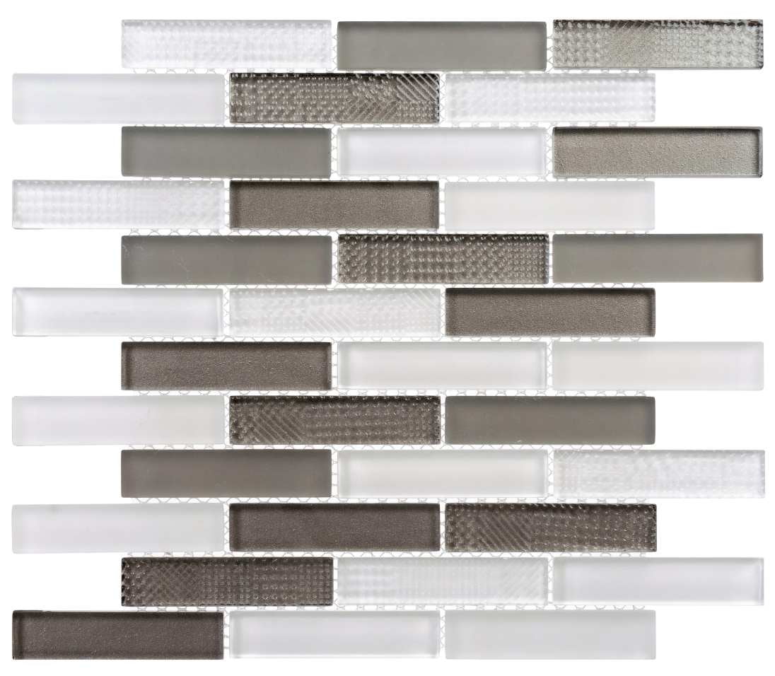 Gray and White Glass Mosaic Bathroom Shower Tile