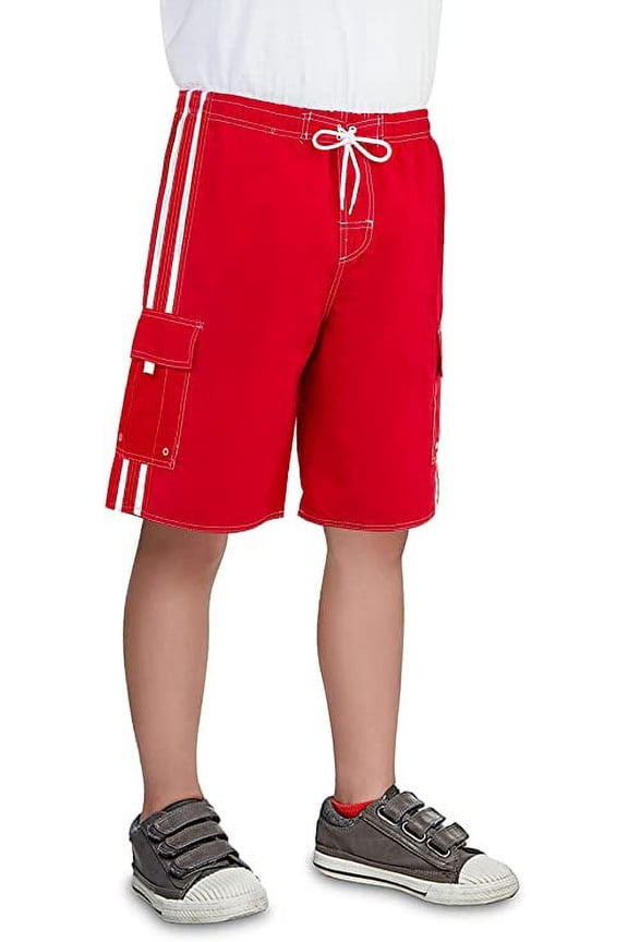 Big Boy's Quick Dry Beach Swim Trunks Shorts with Cargo Pokcets-5104B-Red-18