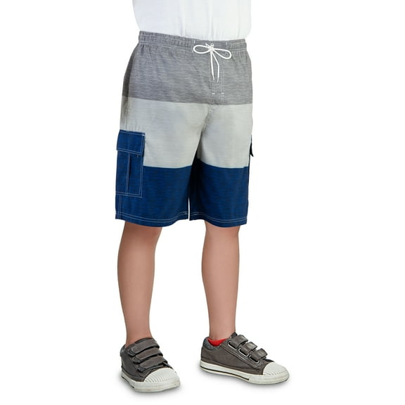 North 15 Big Boy's Quick Dry Beach Swim Trunks Shorts with Cargo Pokcets-5111B-Gry/Nv-18
