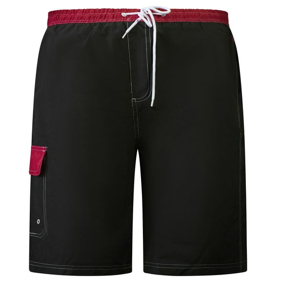 North 15 Boy's Beach Swim Trunks Shorts with Cargo Pockets-6110B-Blk/Rd-10-12