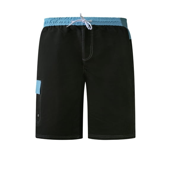 North 15 Boy's Beach Swim Trunks Shorts with Cargo Pockets-6110B-Blk/Sky-10-12