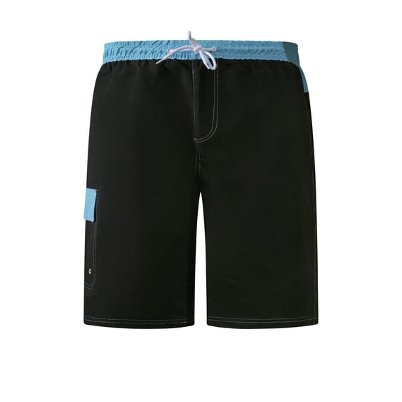 North 15 Boy's Beach Swim Trunks Shorts with Cargo Pockets-6110B-Blk/Sky-14-16