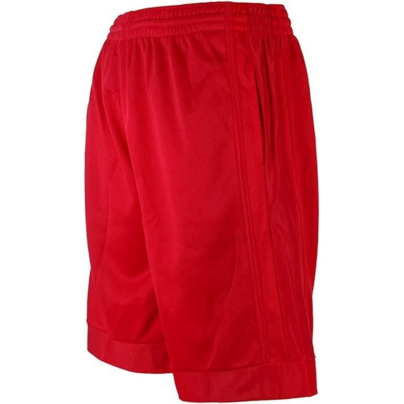 North 15 Boy's Closed Mesh Athletic Basketball Shorts With Side Pockets-3020B-Red-10/12