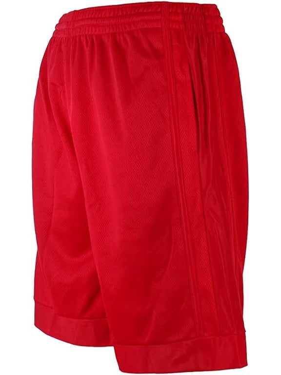 Boy's Closed Mesh Athletic Basketball Shorts With Side Pockets-3020B-Red-10/12