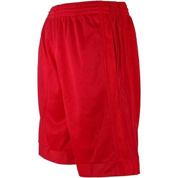 North 15 Boy's Closed Mesh Athletic Basketball Shorts With Side Pockets-3020B-Red-18