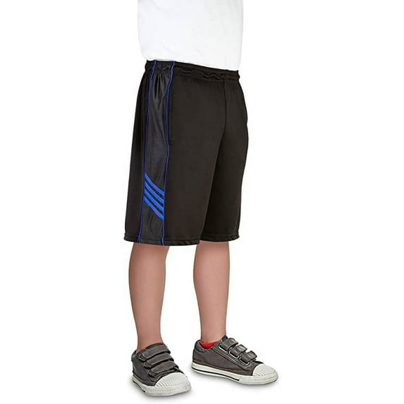 North 15 Boy's Closed Mesh Athletic Basketball Shorts With Side Pockets-3033TB-Blk/Ryl-10/12