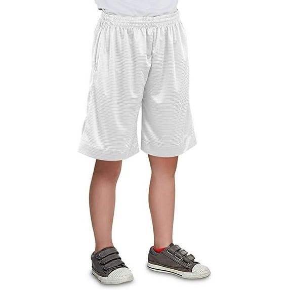 North 15 Boy's Horizontal Print Basketball Mesh Shorts with Side Pockets-3290B-3290-Wht-8