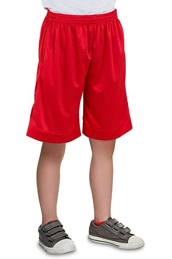 Boy's Horizontal Print Basketball Mesh Shorts with Side Pockets-3290B-3290B-Red-10-12