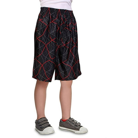 North 15 Boy's Printed Basketball Long Mesh Shorts with Side Pockets-3320B-Blk-Rd-8