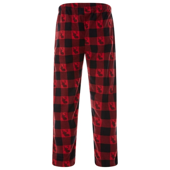 North 15 Boy's Super Soft, Buffalo Plaid with Deer Head, Polar Fleece Lounge Pants-1233B-Red-10-12
