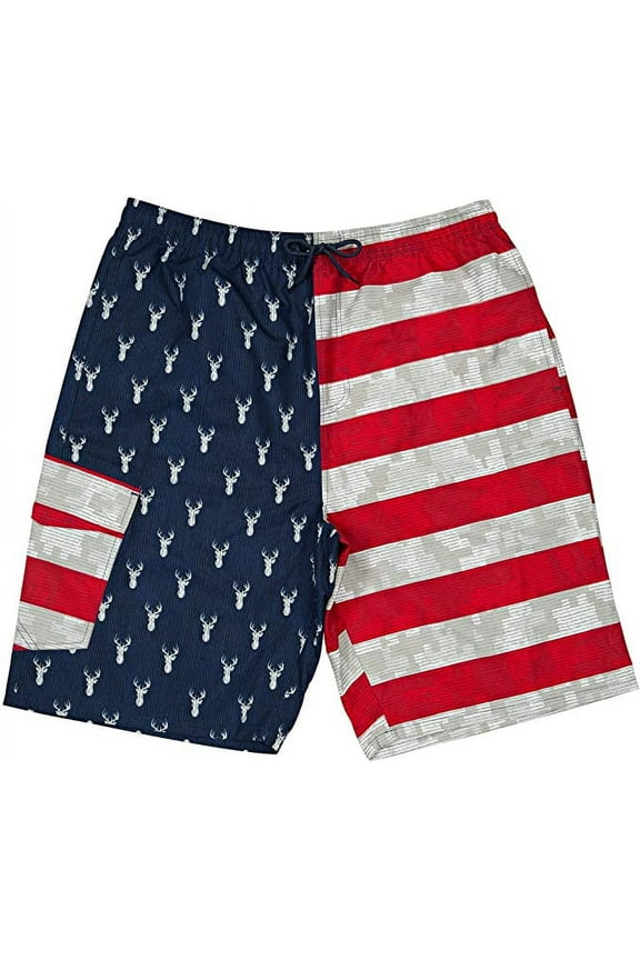 Boy's USA American Flag Quick Dry Swim Trunk Boardshorts with Cargo Pokcet-7112B-Rd/Wht/Blu-14-16