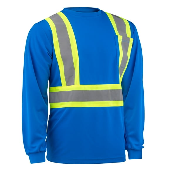 North 15 High-Visibility 4" Contrast Reflective Long Sleeve Blue Safety T-Shirt with Moisture Wicking Mesh-6681LS-XL
