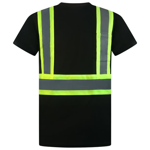North 15 High-Visibility 4" Contrast fluorescent Reflective Safety Short Sleeve Black T-Shirt with Moisture Wicking Mesh-6690-L