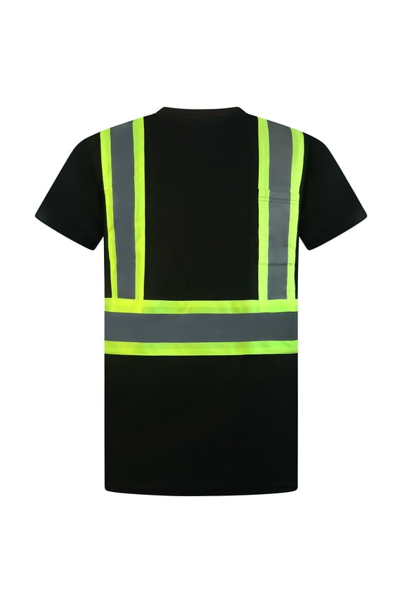 High-Visibility 4" Contrast fluorescent Reflective Safety Short Sleeve Black T-Shirt with Moisture Wicking Mesh-6690-XL