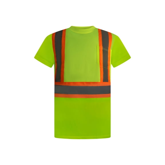 North 15 High-Visibility 4" Contrast fluorescent Reflective Safety Short Sleeve Yellow T-Shirt with Moisture Wicking Mesh-6695-L