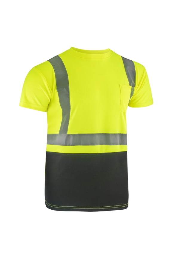 High-Visibility Reflective Safety Short Sleeve Blk-Yell T-Shirt with Moisture Wicking Mesh-6890-XL