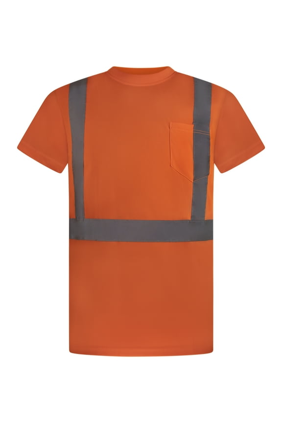 High-Visibility Reflective Safety Short Sleeve Orange T-Shirt with Moisture Wicking Mesh-6680-L