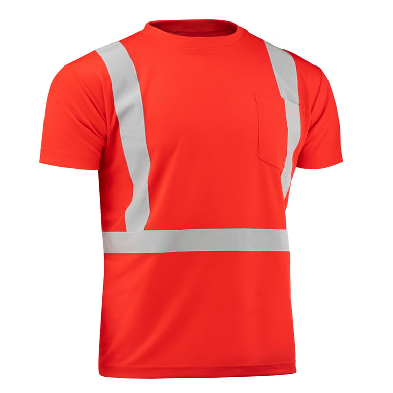North Sleeve Reflective T-Shirt Wicking 15 Safety Safety Mesh-6675-XL High-Visibility with Red Moisture Short