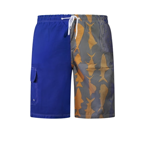 North 15 Men's American Flag Microfiber Shark Print Swim Trunk Boardshorts with Cargo Pockets-7125-Ryl/Gry-2XL