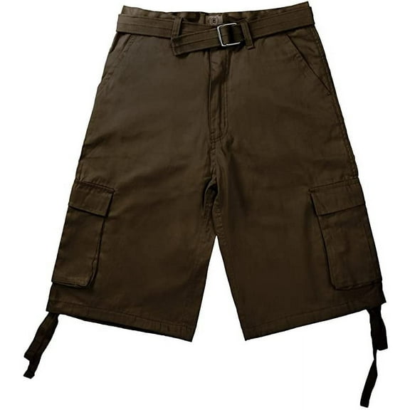 North 15 Men's Belted Clasic Cargo Pockets Twill Shorts-4550-Brn-46