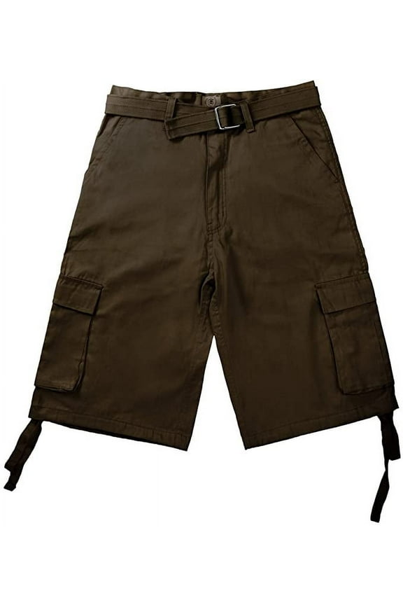 Men's Belted Clasic Cargo Pockets Twill Shorts-4550-Brn-46