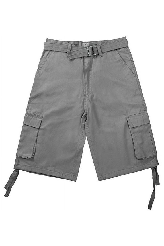 Men's Belted Clasic Cargo Pockets Twill Shorts-4550-Gr-34