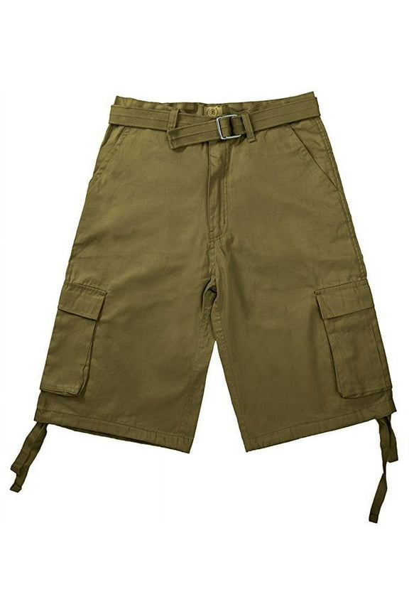 Men's Belted Clasic Cargo Pockets Twill Shorts-4550-Olv-36